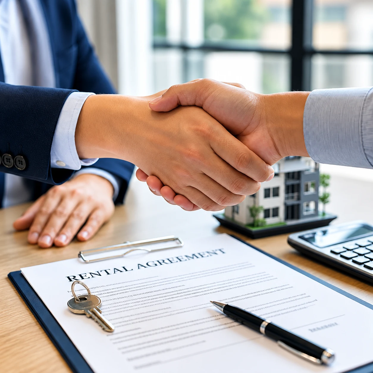 Handshake over a rental agreement and keys